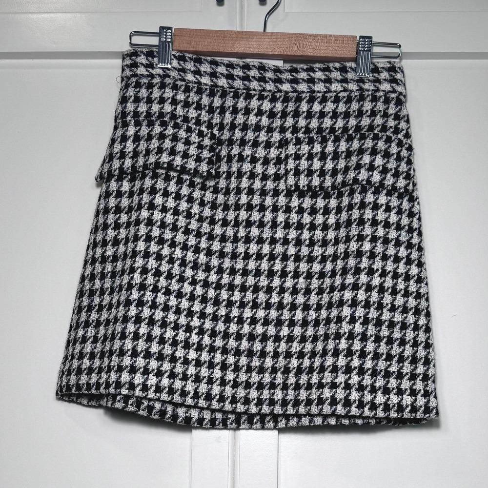 H&M Houndstooth Tweed Mini Skirt Black White Boucle‎ A-Line Size 6 NEW